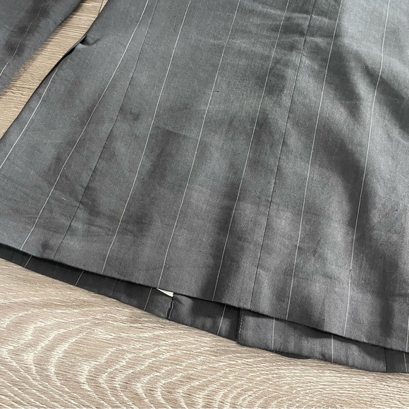 Tibi Gray Linen Blend Pinstripe Double Breasted Blazer Elbow Cutouts - Picture 9 of 10